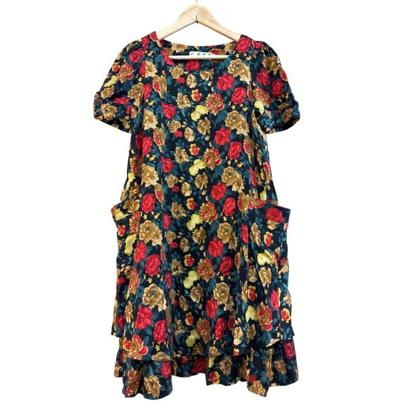 Liang Jun Fashion Korea Co. Ltd Dresses & Skirts - Floral Tiered Short-Sleeve Dress With Pockets Liang Jun Fashion Korea Co. Ltd